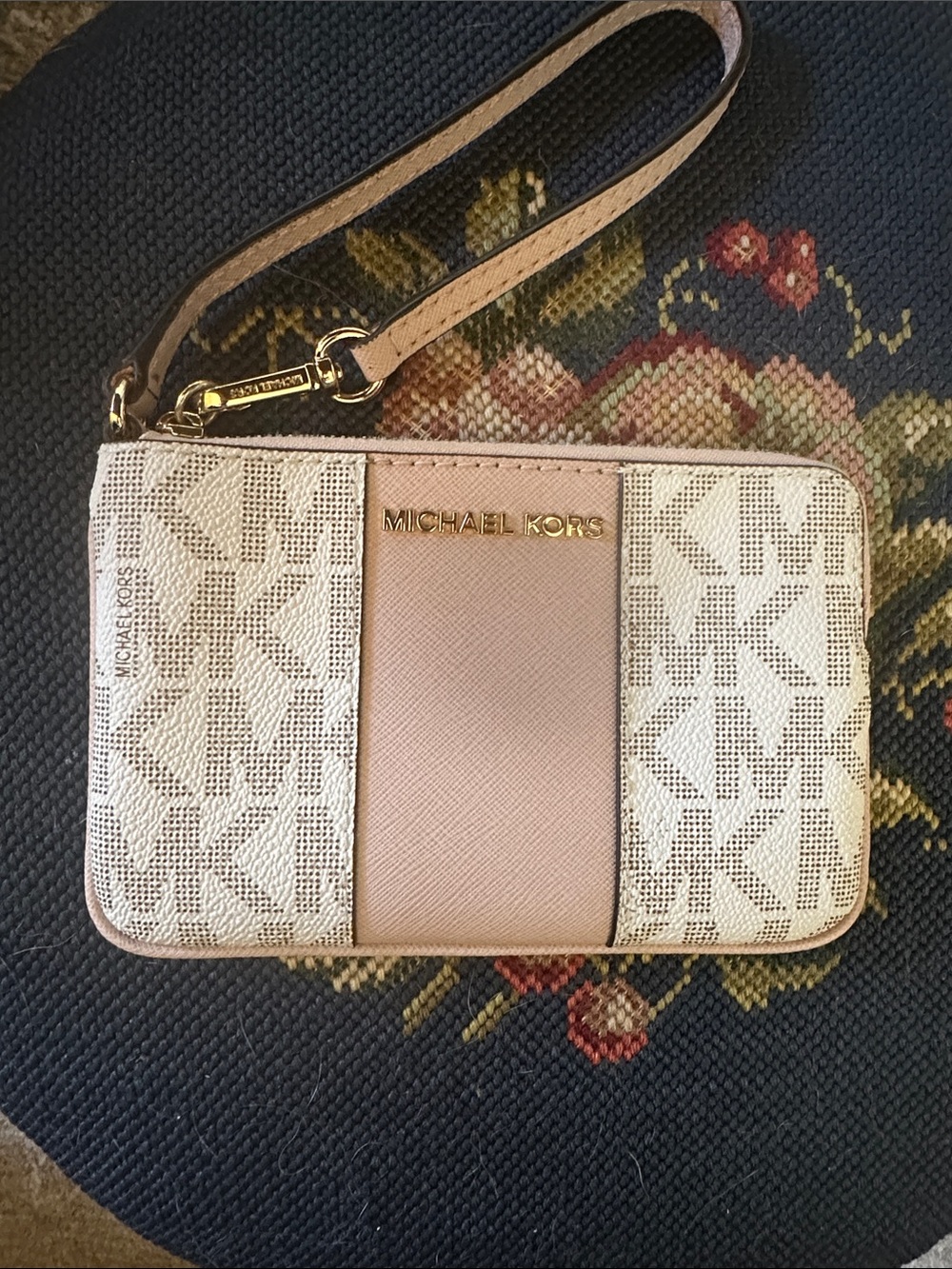 Michael Kors Blush Pink and Cream Logo Wristlet